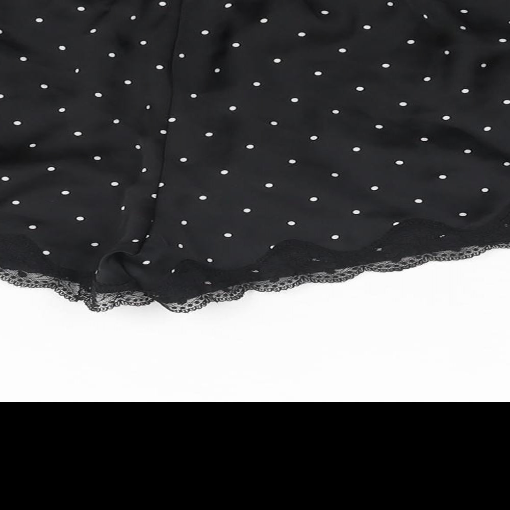 H&M Womens Black Polka Dot Polyester Top Pyjama Pants Size S - Tie Detail Lace Trim