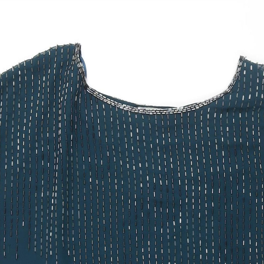 Wallis Womens Blue Polyester Shift Size M Boat Neck Pullover - Beading Detail
