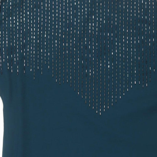 Wallis Womens Blue Polyester Shift Size M Boat Neck Pullover - Beading Detail