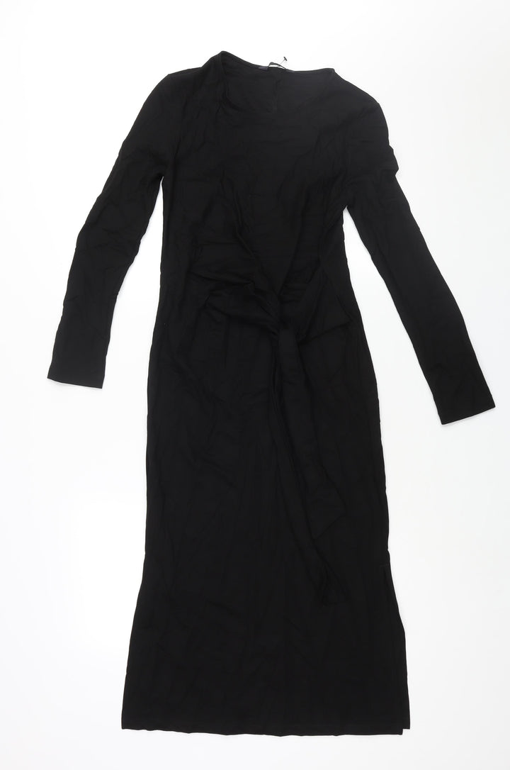 Marks and Spencer Womens Black Modal Sheath Size 6 Round Neck Pullover - Knot Detail