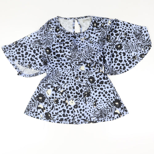 Oasis Womens Blue Geometric Polyester Basic Blouse Size S Round Neck - Peplum