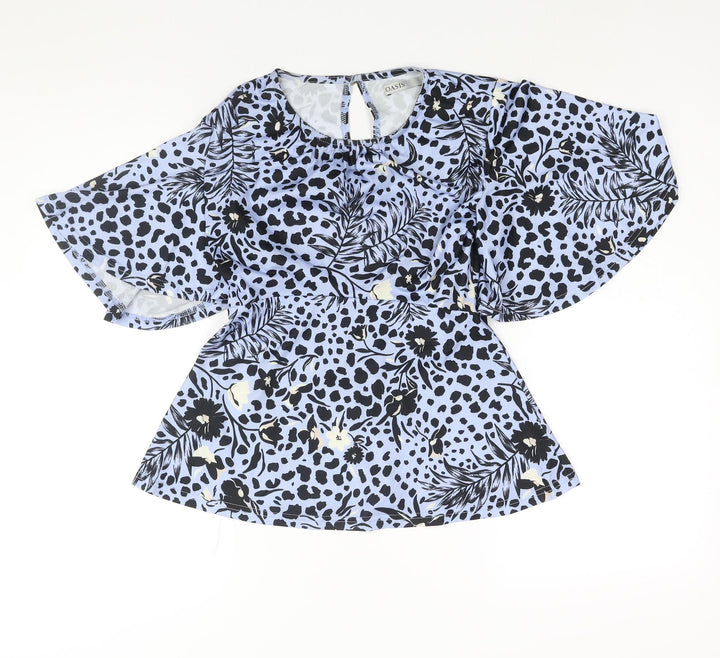 Oasis Womens Blue Geometric Polyester Basic Blouse Size S Round Neck - Peplum