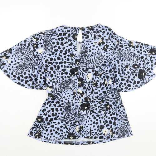 Oasis Womens Blue Geometric Polyester Basic Blouse Size S Round Neck - Peplum