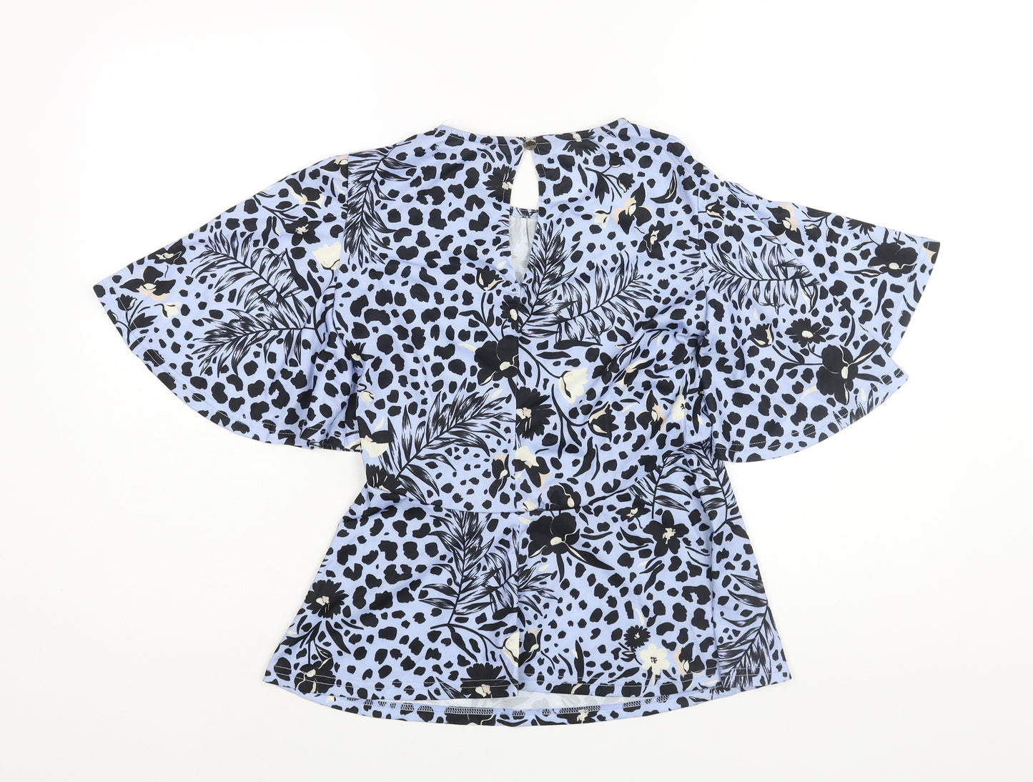 Oasis Womens Blue Geometric Polyester Basic Blouse Size S Round Neck - Peplum
