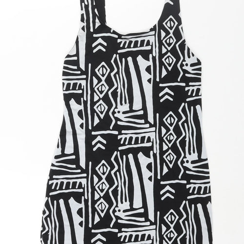 Silence + Noise Womens Black Geometric Polyester Mini Size S Scoop Neck Pullover