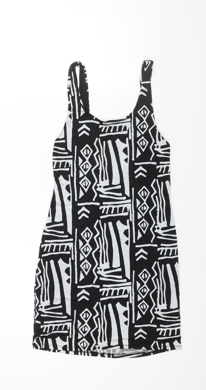 Silence + Noise Womens Black Geometric Polyester Mini Size S Scoop Neck Pullover