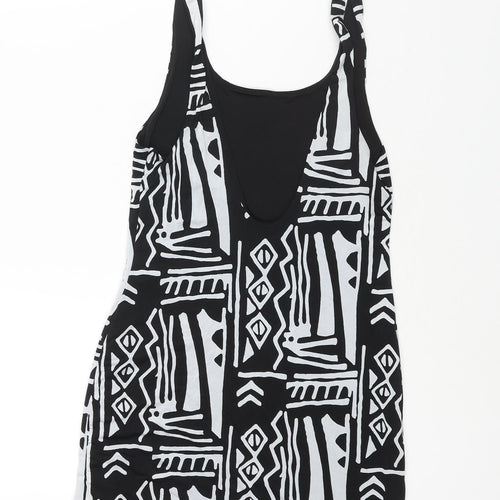 Silence + Noise Womens Black Geometric Polyester Mini Size S Scoop Neck Pullover