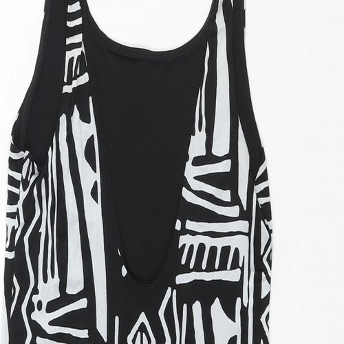 Silence + Noise Womens Black Geometric Polyester Mini Size S Scoop Neck Pullover