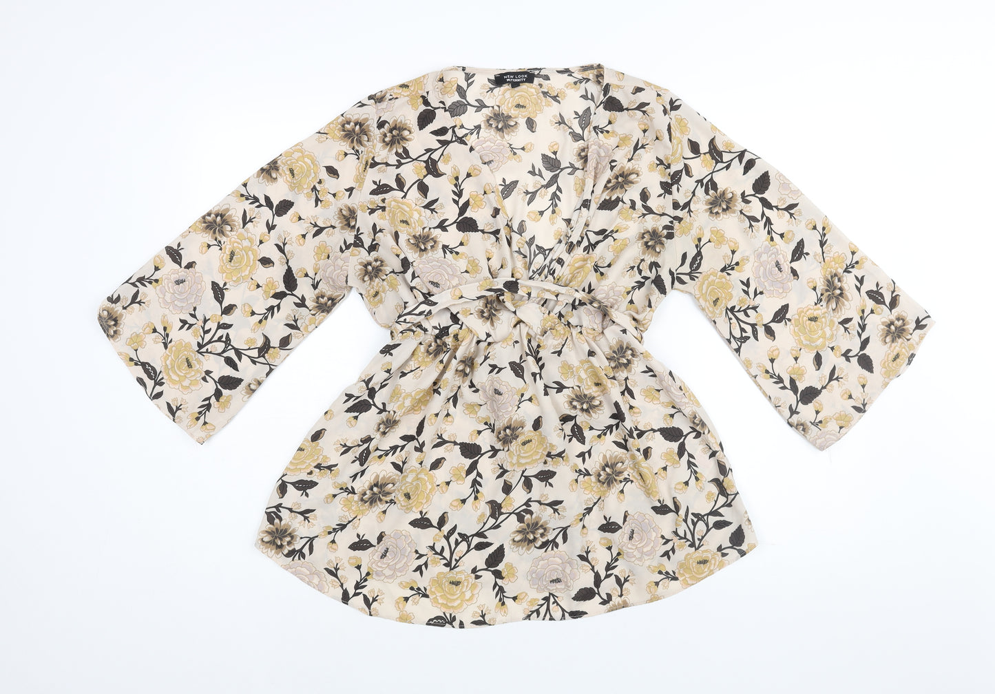 New Look Womens Multicoloured Floral Polyester Basic Blouse Size 12 V-Neck - Belted