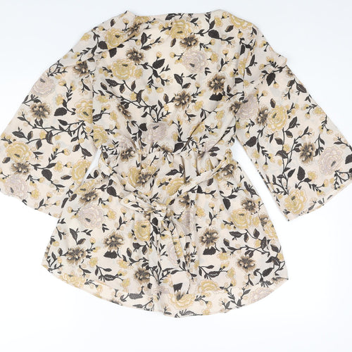 New Look Womens Multicoloured Floral Polyester Basic Blouse Size 12 V-Neck - Belted