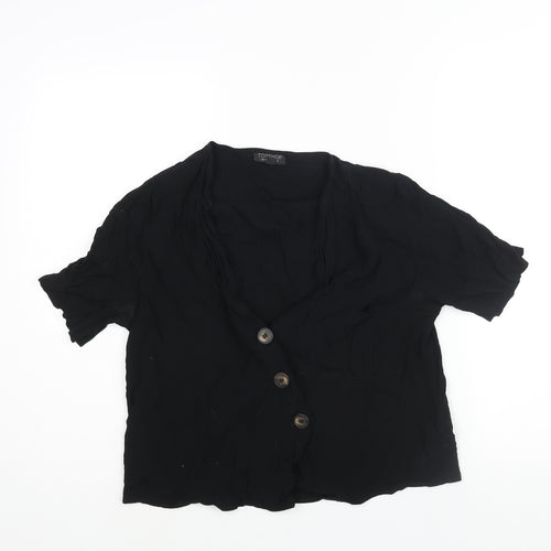 Topshop Womens Black Viscose Basic Button-Up Size 12 V-Neck