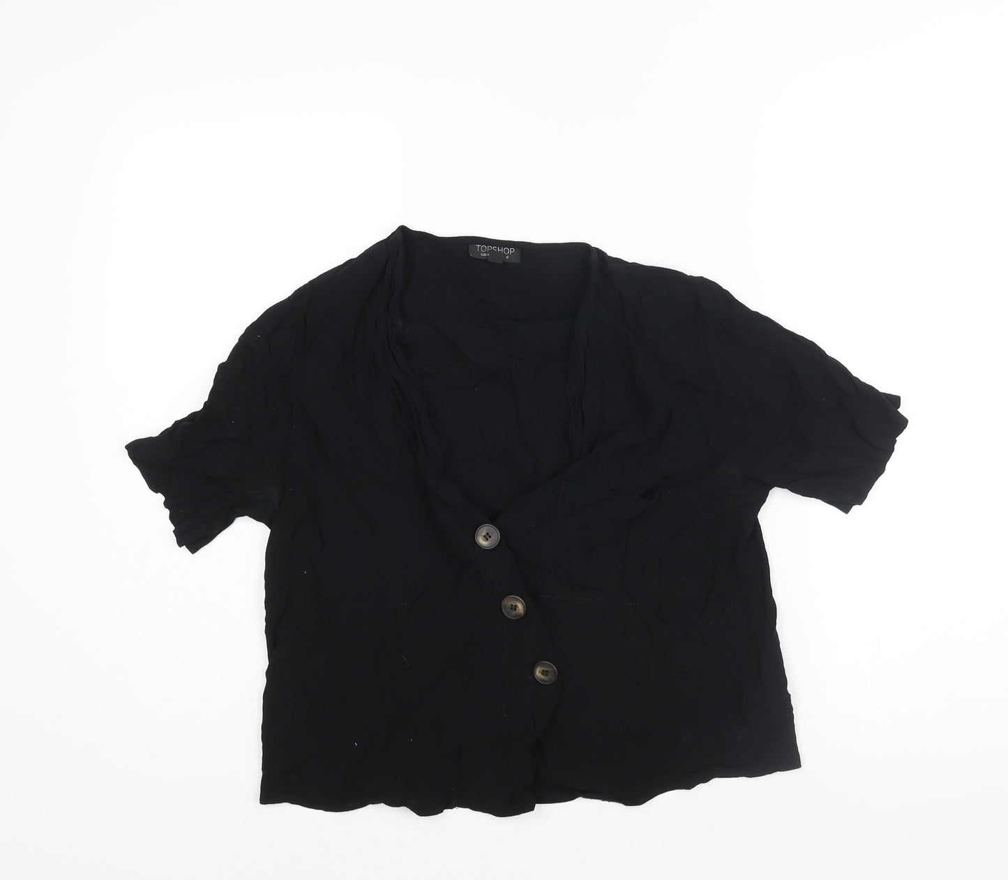 Topshop Womens Black Viscose Basic Button-Up Size 12 V-Neck