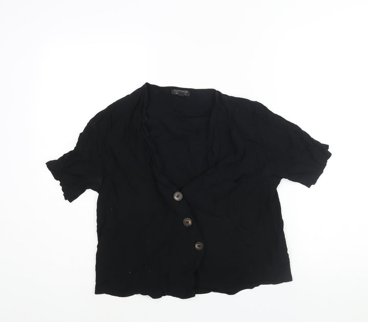 Topshop Womens Black Viscose Basic Button-Up Size 12 V-Neck