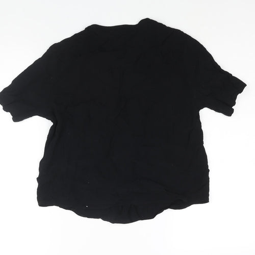 Topshop Womens Black Viscose Basic Button-Up Size 12 V-Neck