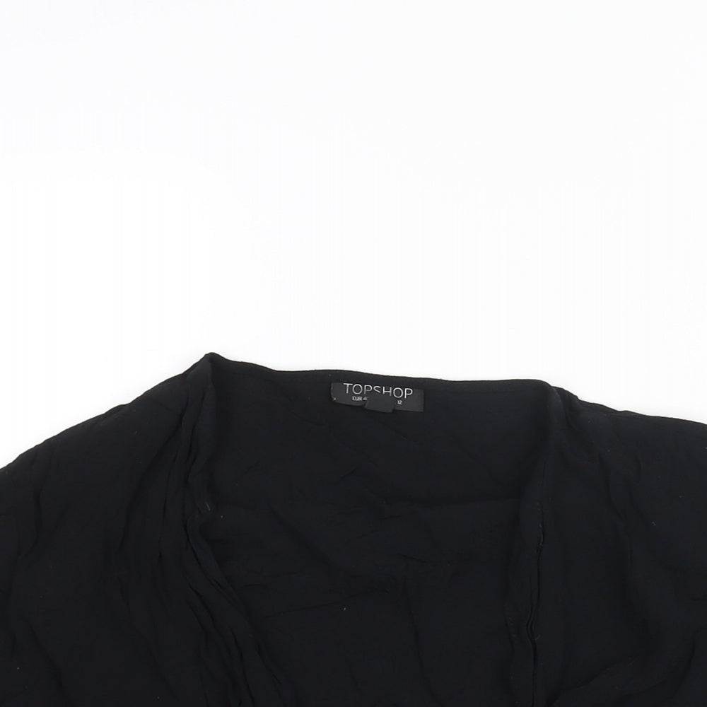 Topshop Womens Black Viscose Basic Button-Up Size 12 V-Neck
