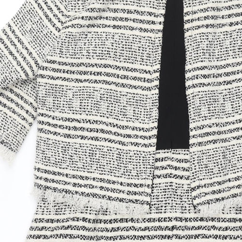 Zara Womens White Geometric Polyester Shift Size M Round Neck Zip - Raw Edge