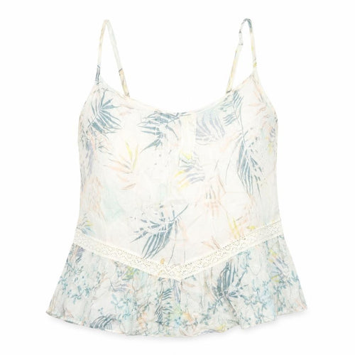 Indigo Womens Ivory Geometric Viscose Camisole Blouse Size 12 Sweetheart - Peplum Lace Trim Plant Print