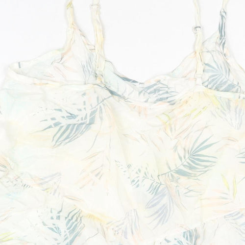 Indigo Womens Ivory Geometric Viscose Camisole Blouse Size 12 Sweetheart - Peplum Lace Trim Plant Print