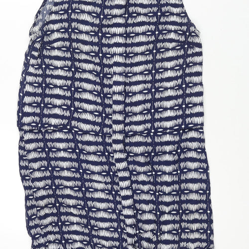Warehouse Womens Blue Geometric Viscose Shift Size 14 Round Neck Button