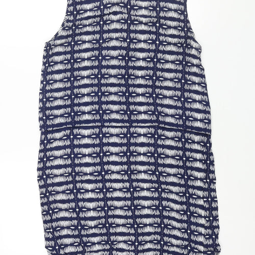 Warehouse Womens Blue Geometric Viscose Shift Size 14 Round Neck Button