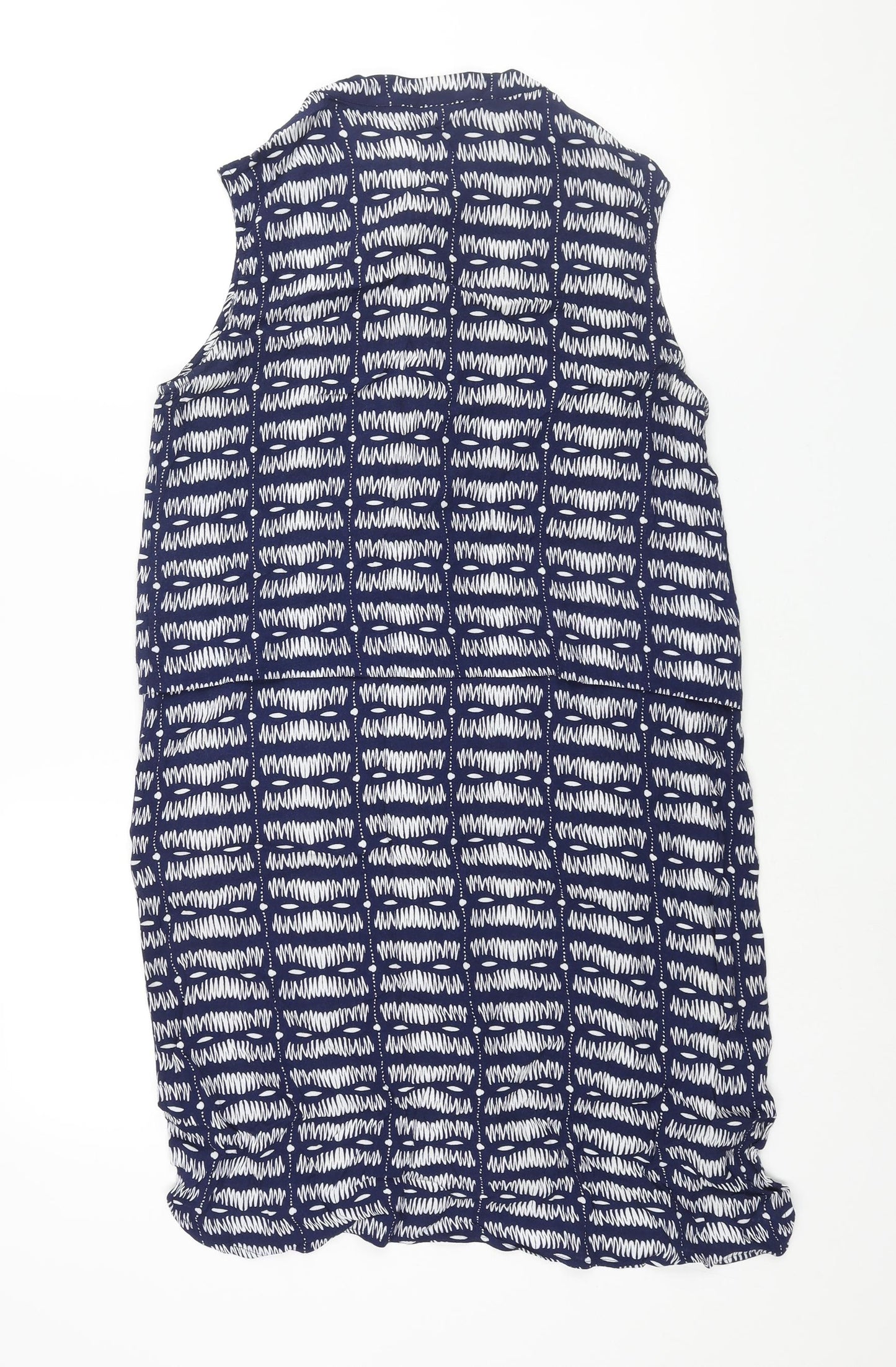 Warehouse Womens Blue Geometric Viscose Shift Size 14 Round Neck Button