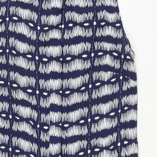 Warehouse Womens Blue Geometric Viscose Shift Size 14 Round Neck Button