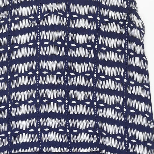 Warehouse Womens Blue Geometric Viscose Shift Size 14 Round Neck Button