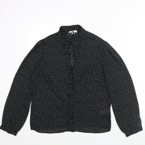 Warehouse Womens Black Polka Dot Polyester Basic Blouse Size 10 Mock Neck - Bow Keyhole Neck