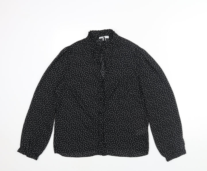 Warehouse Womens Black Polka Dot Polyester Basic Blouse Size 10 Mock Neck - Bow Keyhole Neck
