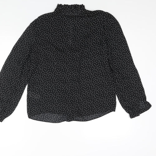Warehouse Womens Black Polka Dot Polyester Basic Blouse Size 10 Mock Neck - Bow Keyhole Neck