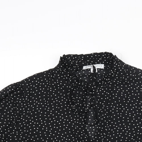 Warehouse Womens Black Polka Dot Polyester Basic Blouse Size 10 Mock Neck - Bow Keyhole Neck
