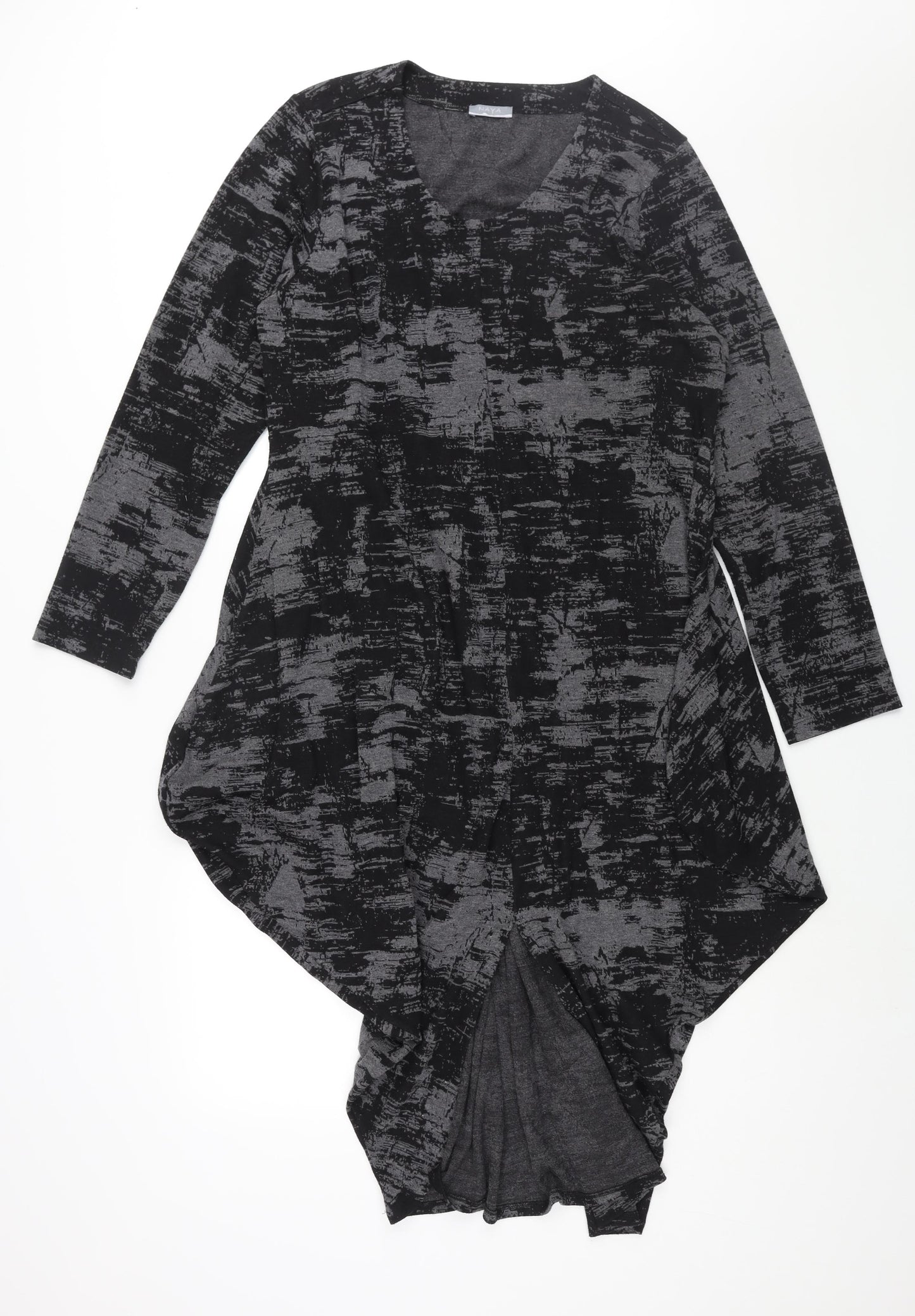 Naya Womens Black Geometric Polyester Shift Size 12 Round Neck Pullover