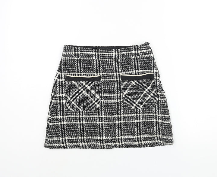 Zara Womens Black Geometric Cotton A-Line Skirt Size XS Zip - Pockets