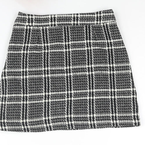 Zara Womens Black Geometric Cotton A-Line Skirt Size XS Zip - Pockets