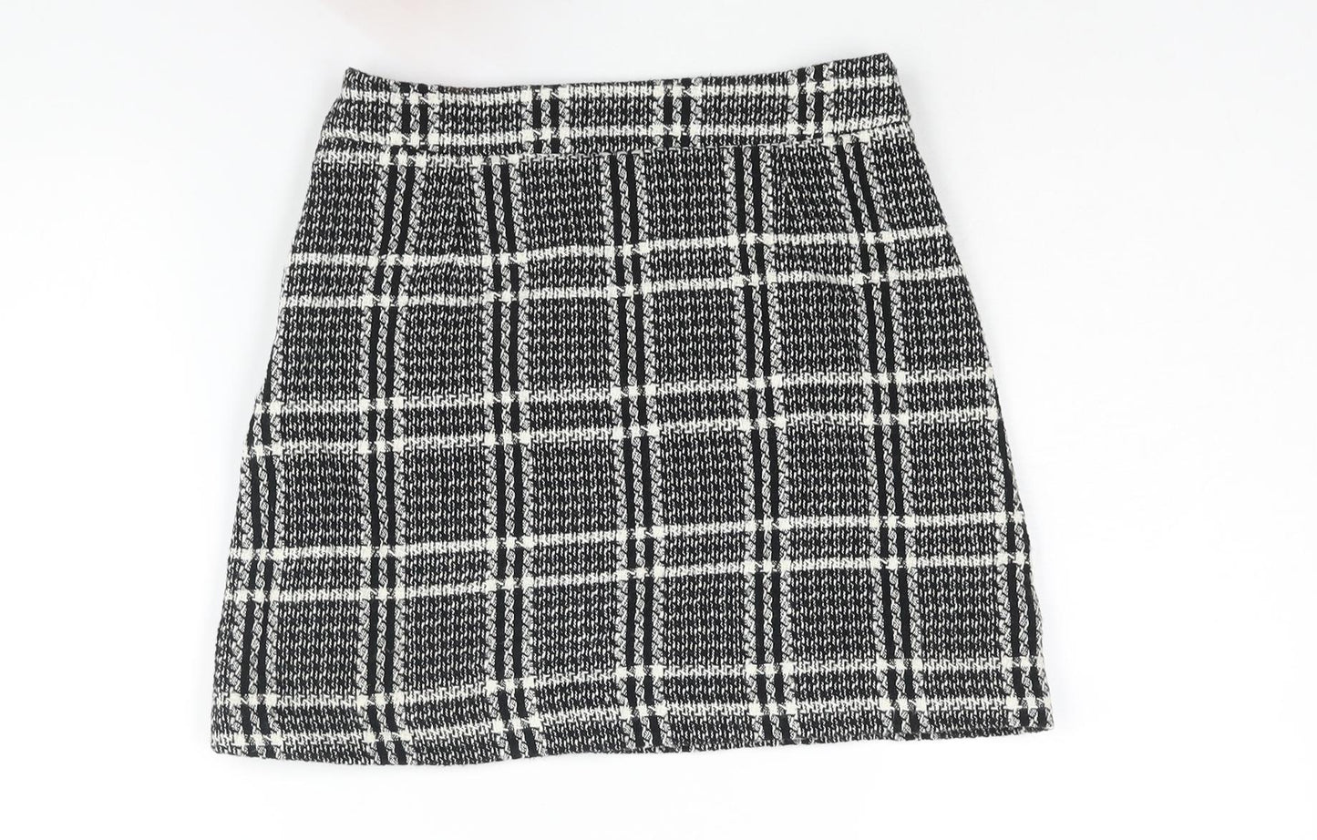 Zara Womens Black Geometric Cotton A-Line Skirt Size XS Zip - Pockets