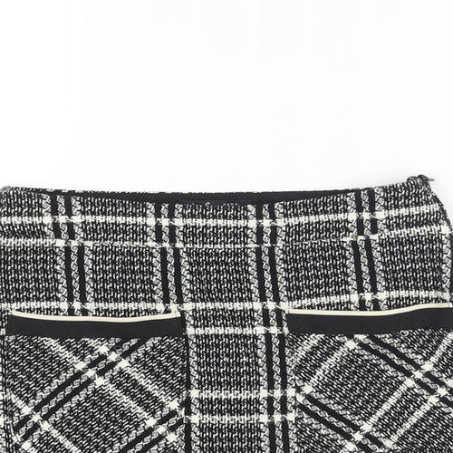 Zara Womens Black Geometric Cotton A-Line Skirt Size XS Zip - Pockets