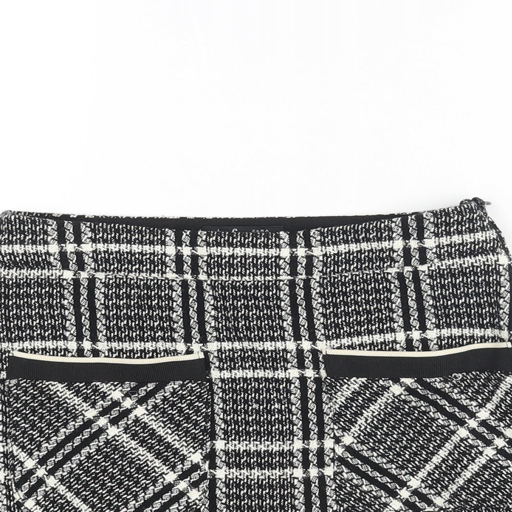 Zara Womens Black Geometric Cotton A-Line Skirt Size XS Zip - Pockets