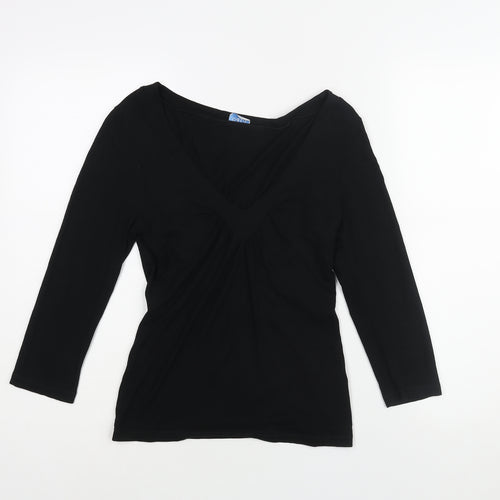 Oasis Womens Black Viscose Basic Blouse Size 10 V-Neck