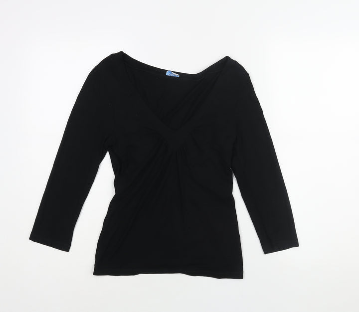 Oasis Womens Black Viscose Basic Blouse Size 10 V-Neck