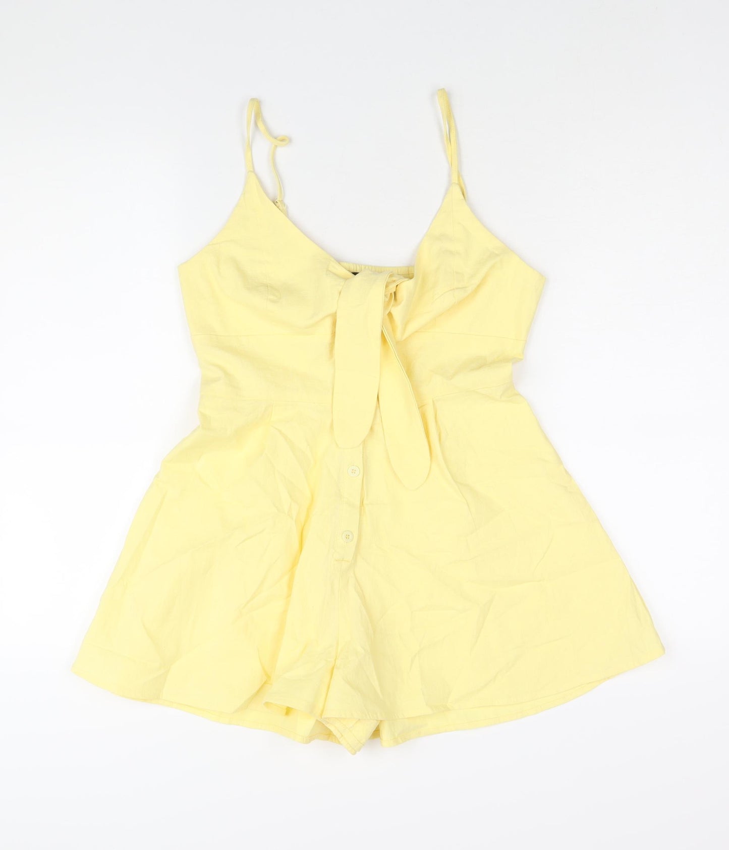 Missguided Womens Yellow Polyester Playsuit One-Piece Size 12 Button - Knot Detail