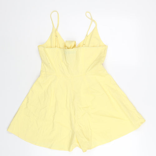 Missguided Womens Yellow Polyester Playsuit One-Piece Size 12 Button - Knot Detail
