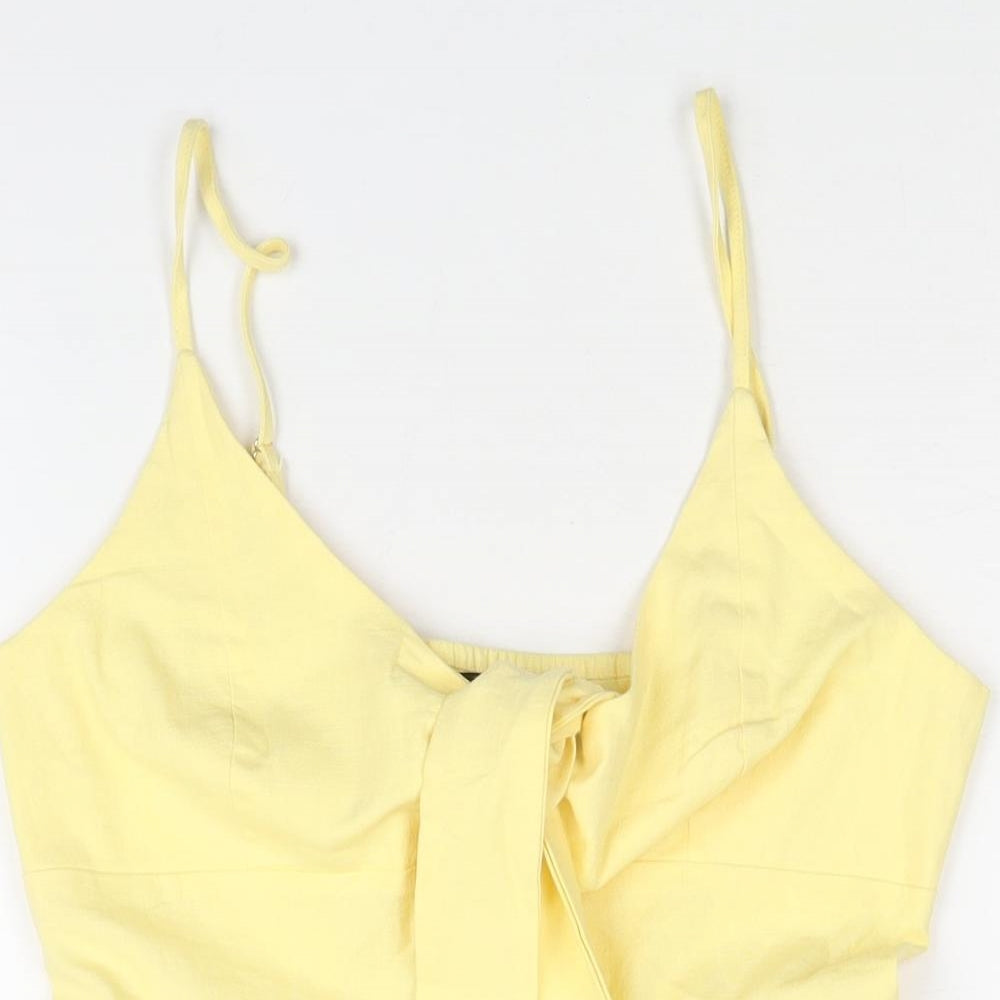 Missguided Womens Yellow Polyester Playsuit One-Piece Size 12 Button - Knot Detail