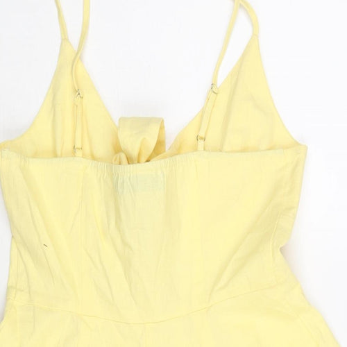 Missguided Womens Yellow Polyester Playsuit One-Piece Size 12 Button - Knot Detail