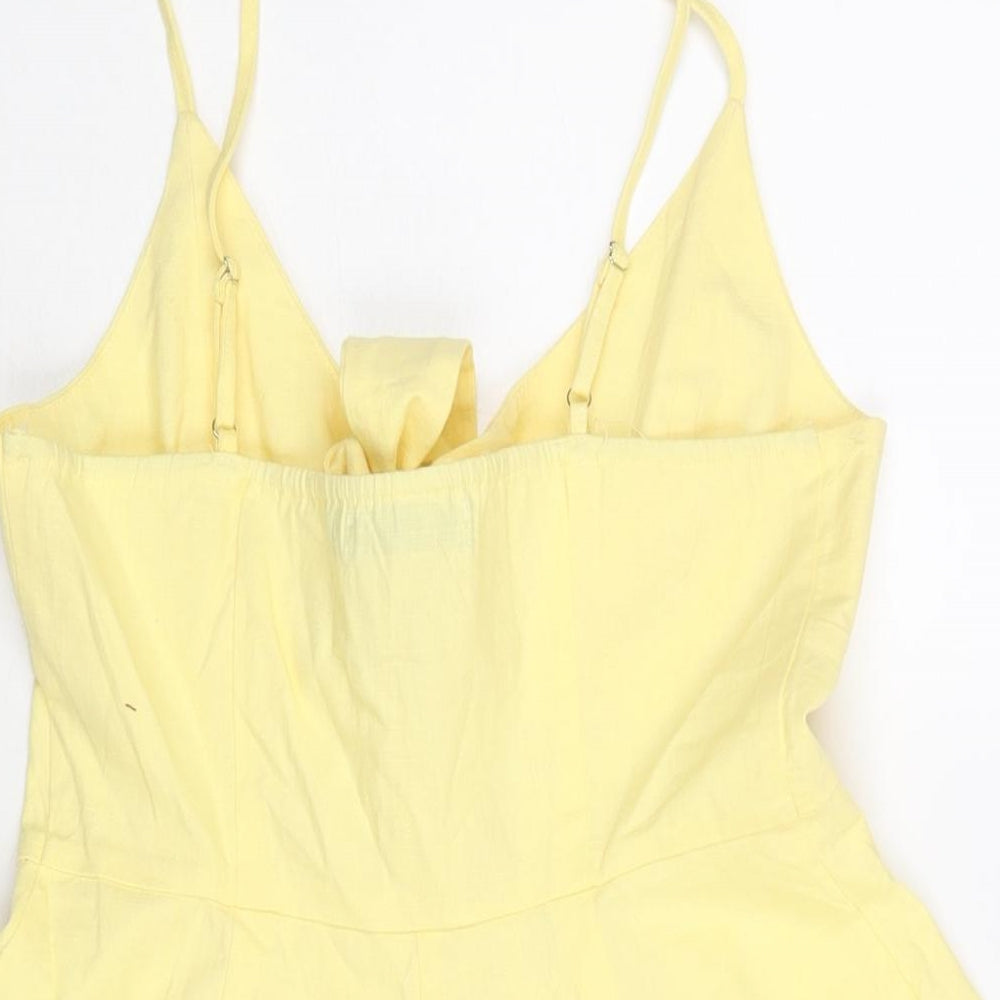 Missguided Womens Yellow Polyester Playsuit One-Piece Size 12 Button - Knot Detail
