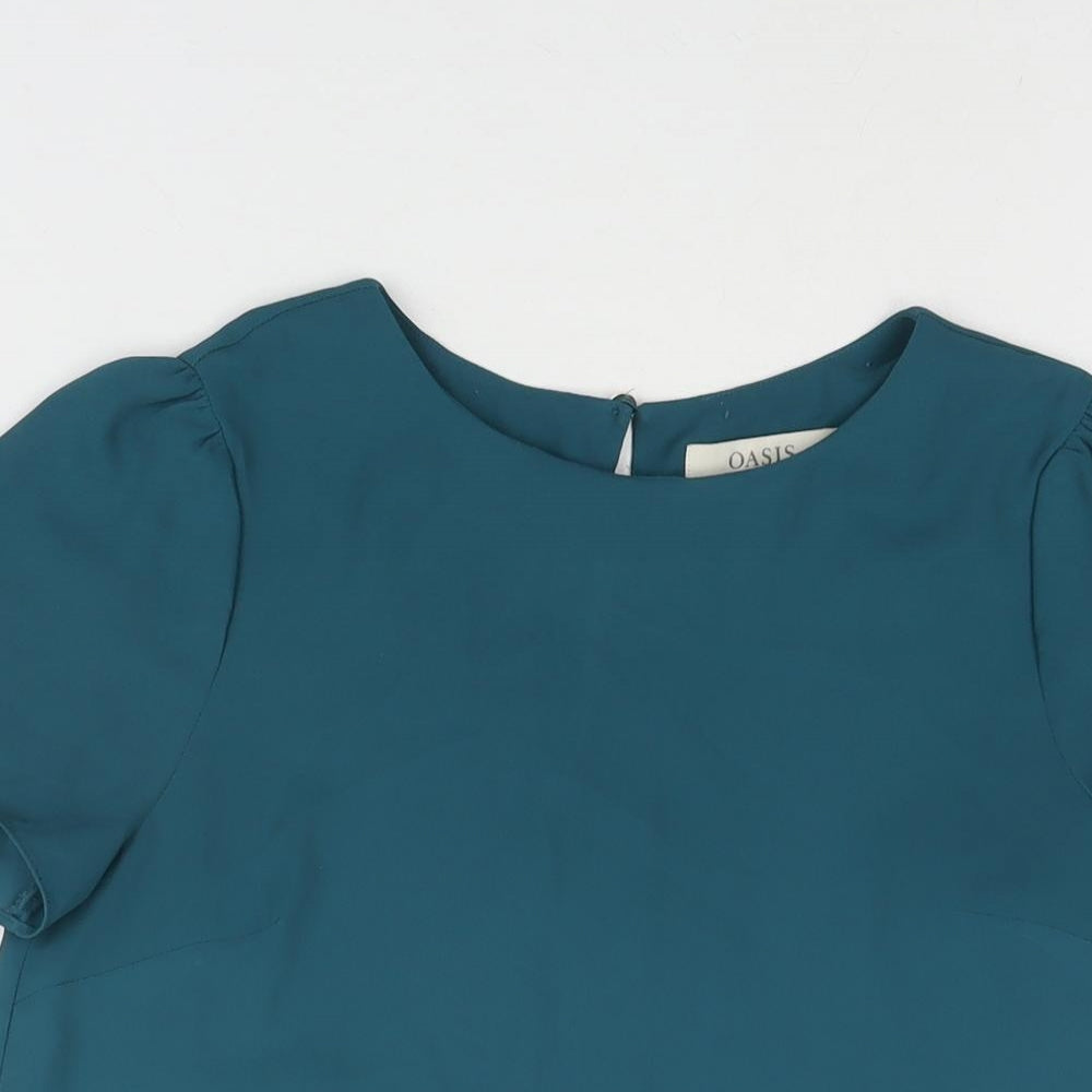 Oasis Womens Blue Polyester Basic Blouse Size 8 Round Neck