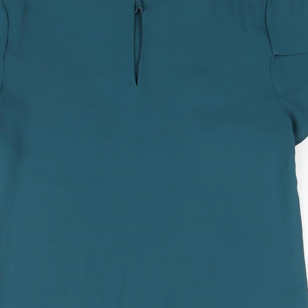 Oasis Womens Blue Polyester Basic Blouse Size 8 Round Neck
