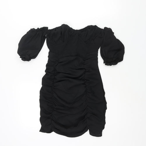 In the Style Womens Black Polyester Mini Size 4 Off the Shoulder Zip - Rouched