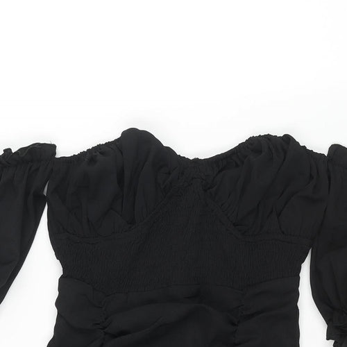 In the Style Womens Black Polyester Mini Size 4 Off the Shoulder Zip - Rouched