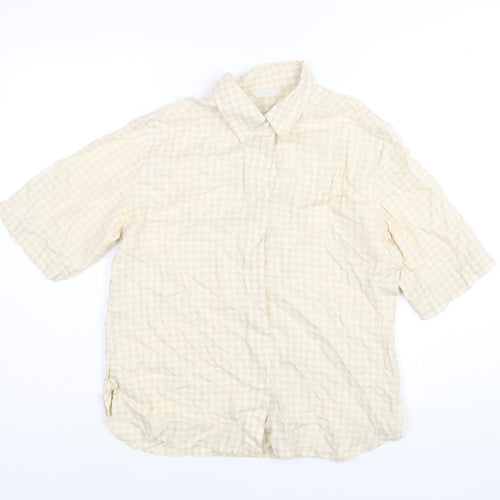 Marks and Spencer Womens Beige Check Lyocell Basic Button-Up Size 14 Collared