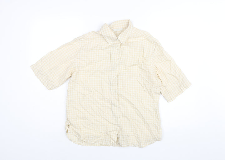 Marks and Spencer Womens Beige Check Lyocell Basic Button-Up Size 14 Collared